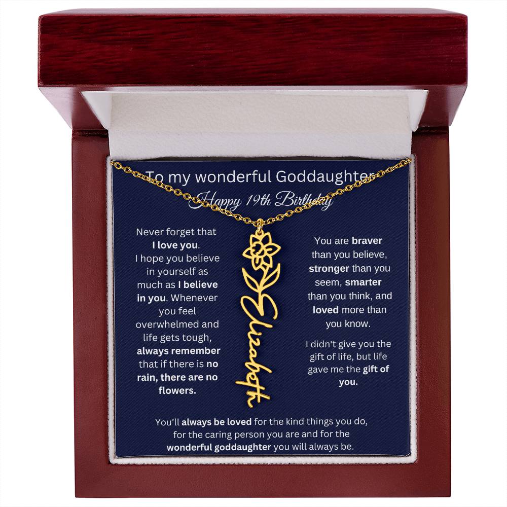 Goddaughter 19th Birthday Gift | Flower Name Necklace