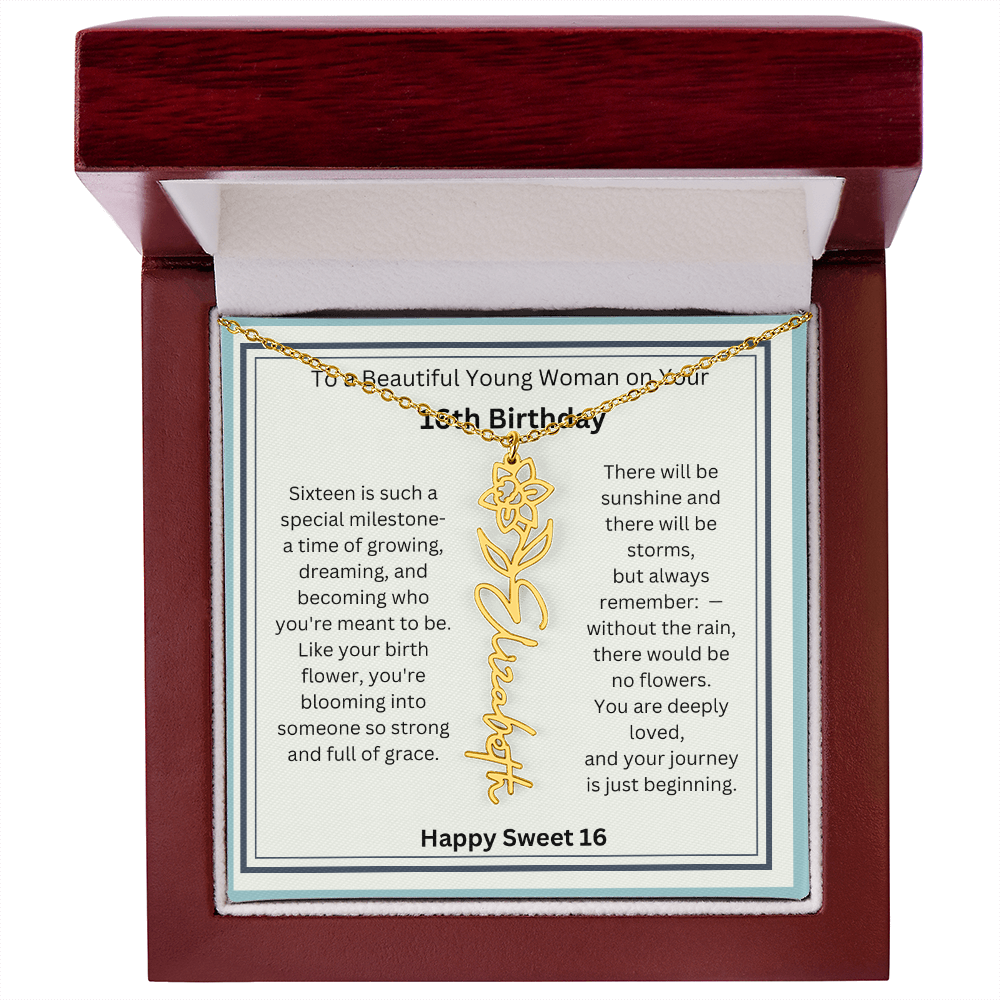 Sweet 16 Birth Flower Name Necklace Gift 2
