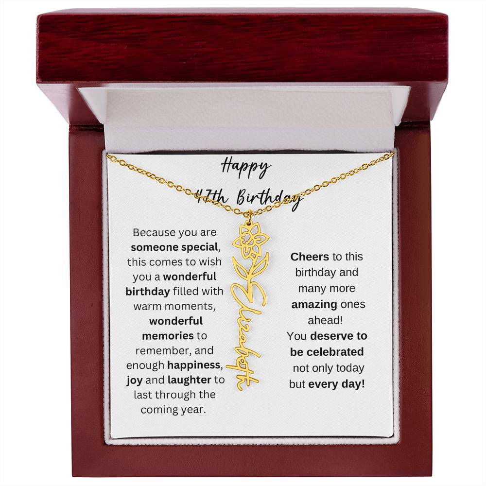 Happy 47th Birthday - Flower Name Necklace