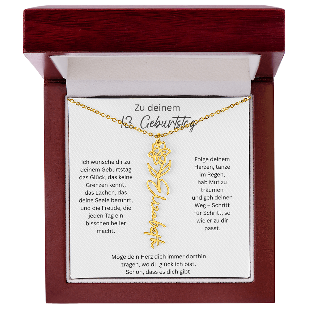 Geburtsblumen Namenskette zum 13 Geburtstag personalisiert Name Kette Gravur Geschenk