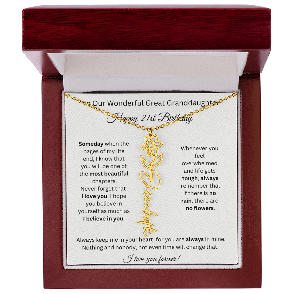 Birthflower Name Necklace To My Great Granddaughter's 21st Birthday