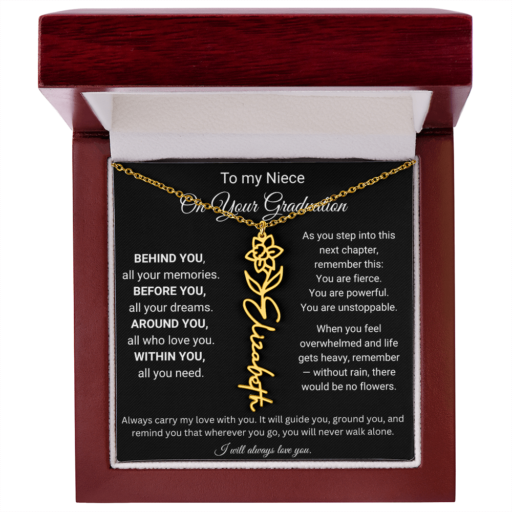 Graduation Birth Flower Name Necklace for Niece