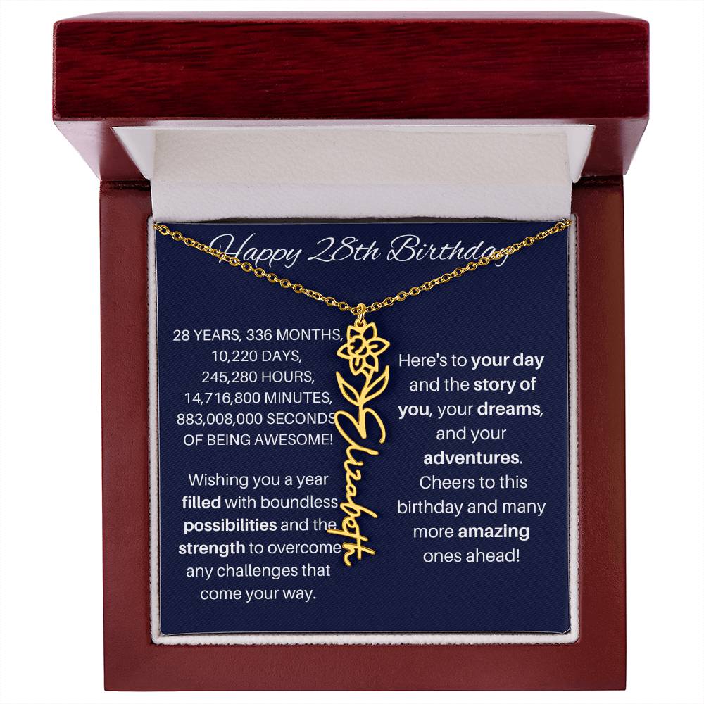 28th Birthday Birth Flower Necklace