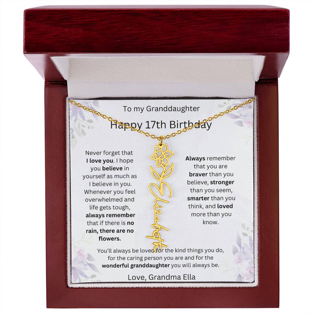 To My Granddaughter - Happy 17th Birthday | Flower Name Necklace