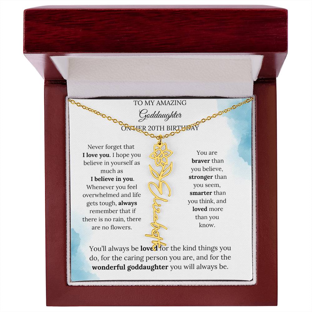 Birth Month Flower Name Necklace for My Goddaughter's 20th Birthday