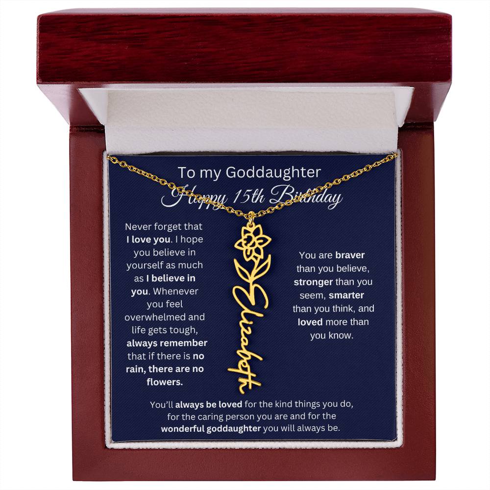 To My Goddaughter - Happy 15th Birthday - Flower Name Necklace