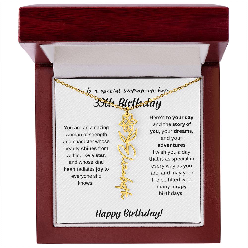 39th Birthday Gift Birthflower Necklace