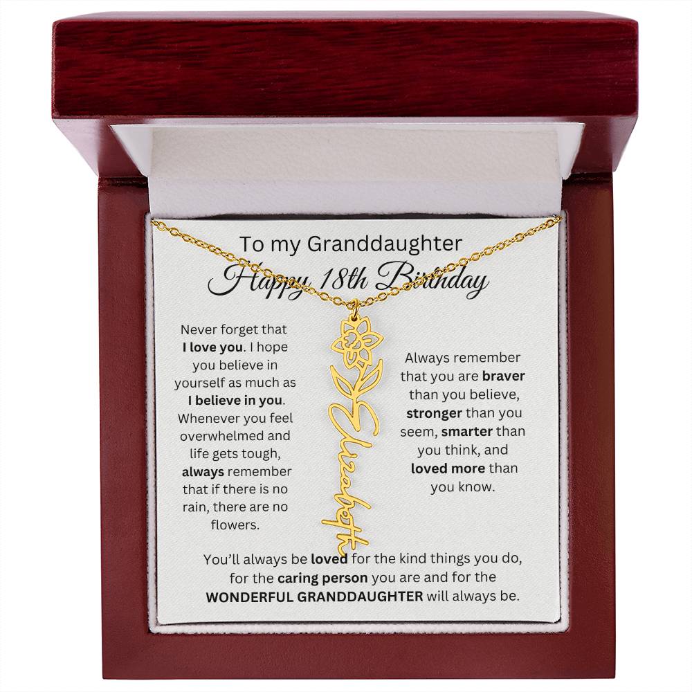 To My Granddaughter | Happy 18th Birthday | Flower Name Necklace