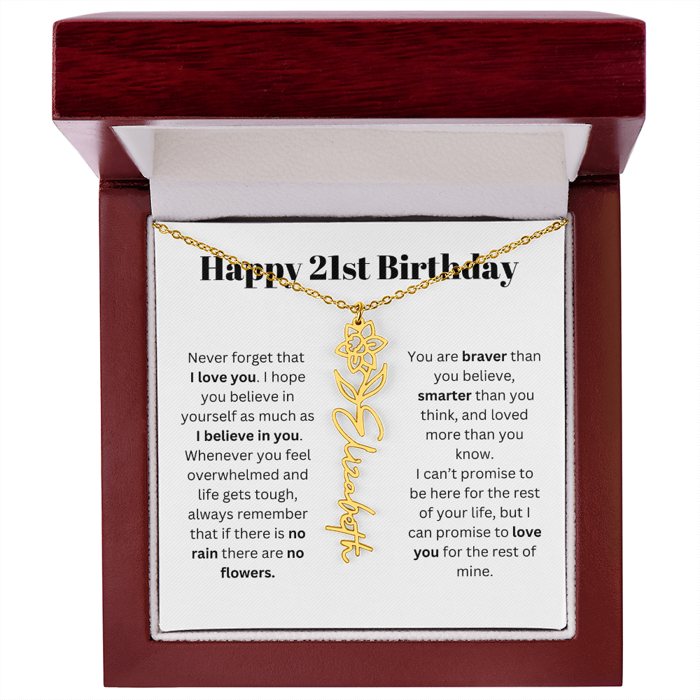 21st Personalized Birthday Gift for Her - Flower Name Necklace