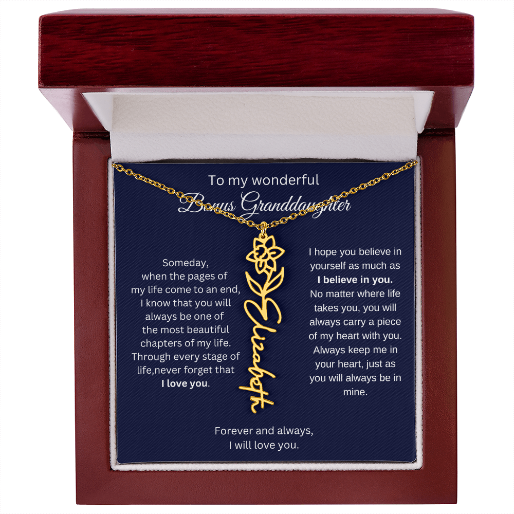 To My Bonus Granddaughter Jewelry Gift - Birth Flower Name Necklace