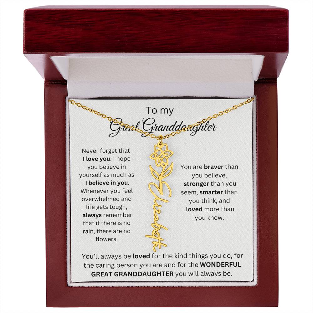 To My Great Granddaughter | I Love You | Flower Name Necklace