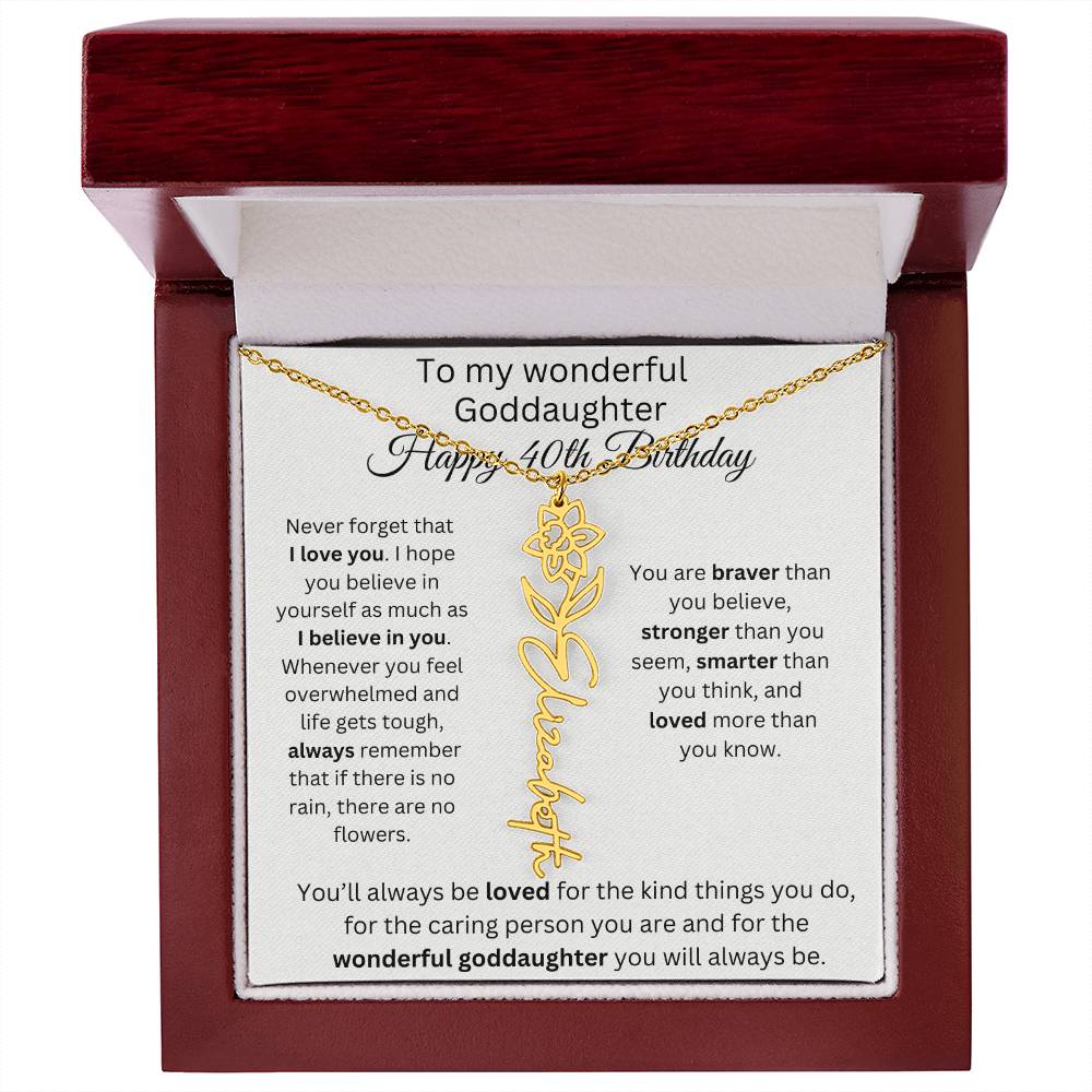 To My Wonderful Goddaughter - Happy 40th Birthday - Flower Name Necklace