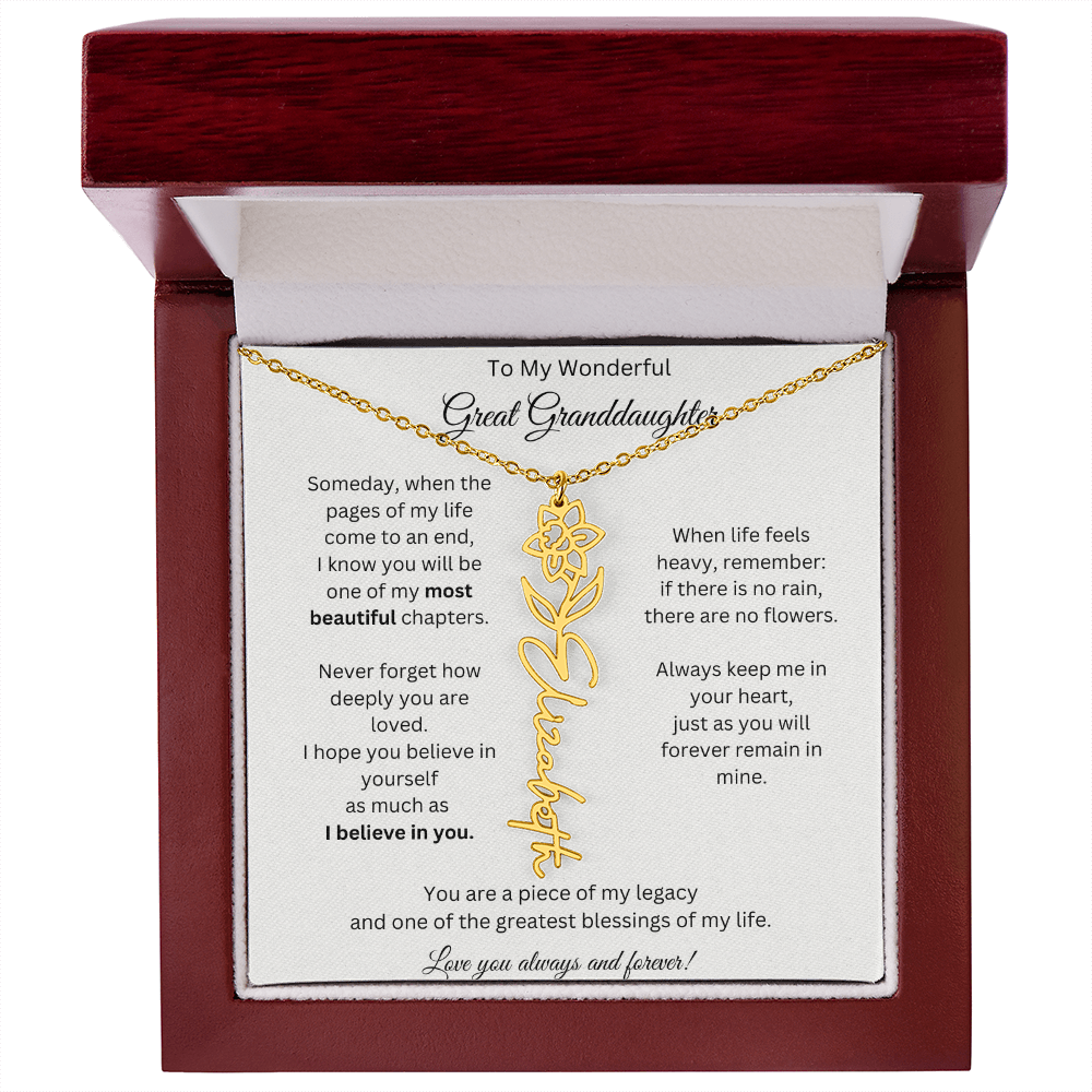 Great Granddaughter Gift - Custom Birth Flower Name Necklace
