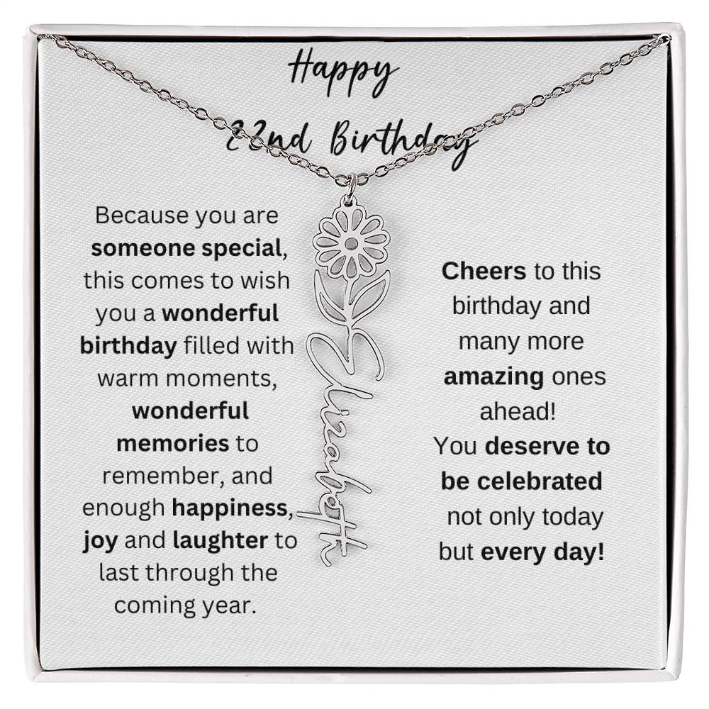 Happy 22nd Birthday - Flower Name Necklace