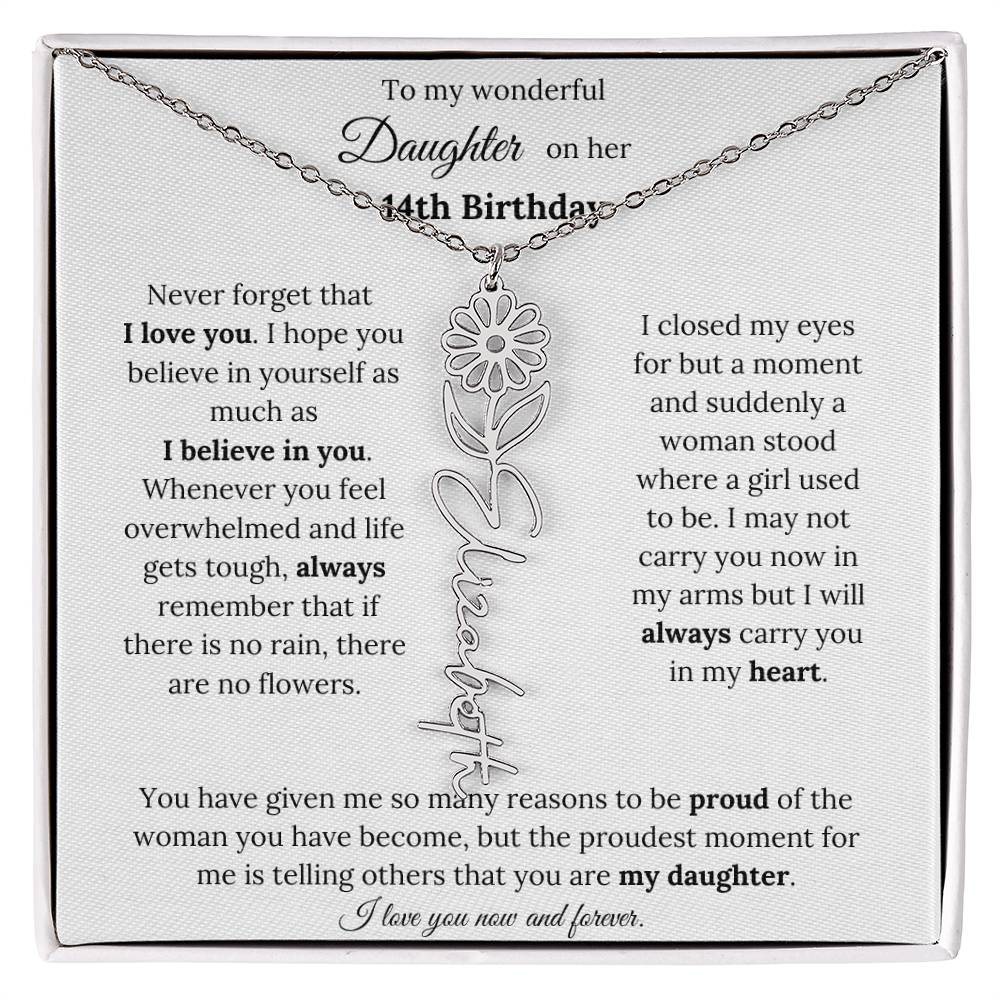 Custom Birth Flower Name Necklace To My Daughter On Her 14th Birthday