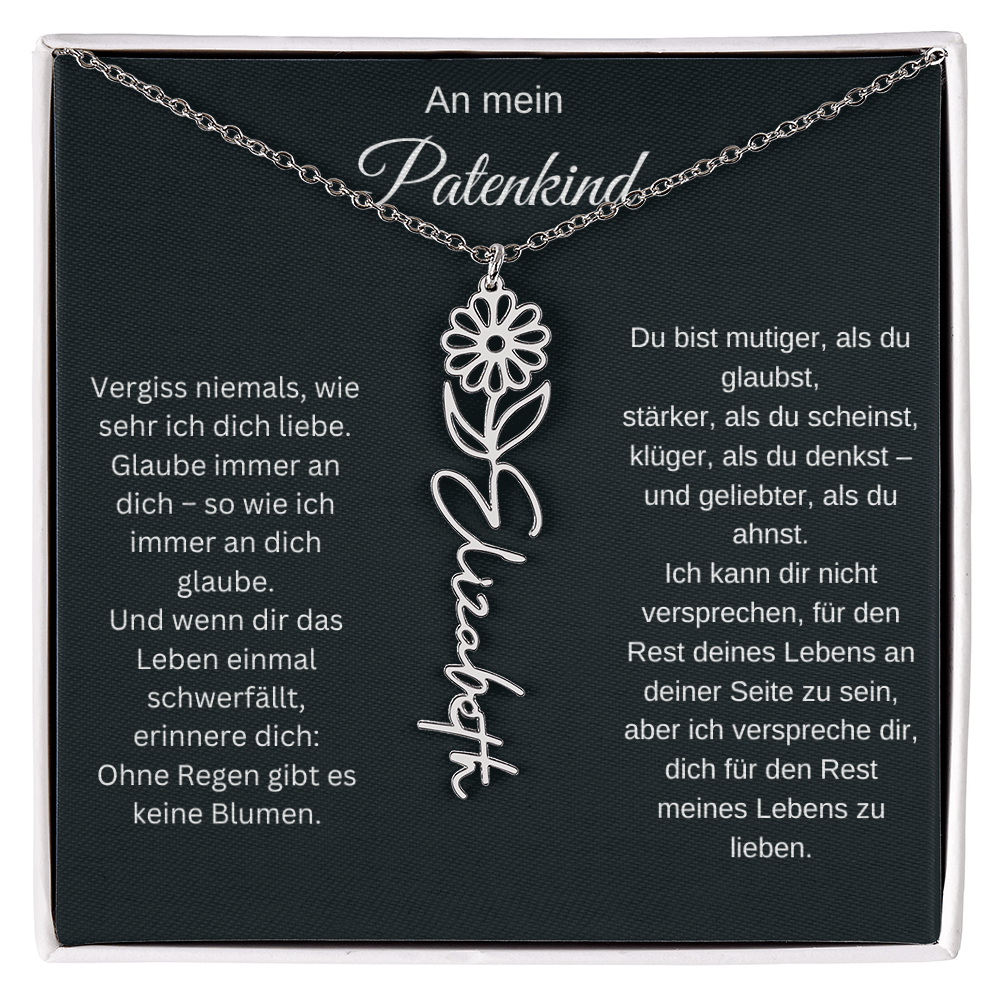 An mein Patenkind Geburtsblume Namenskette Silber Gold personalisierte Gravur