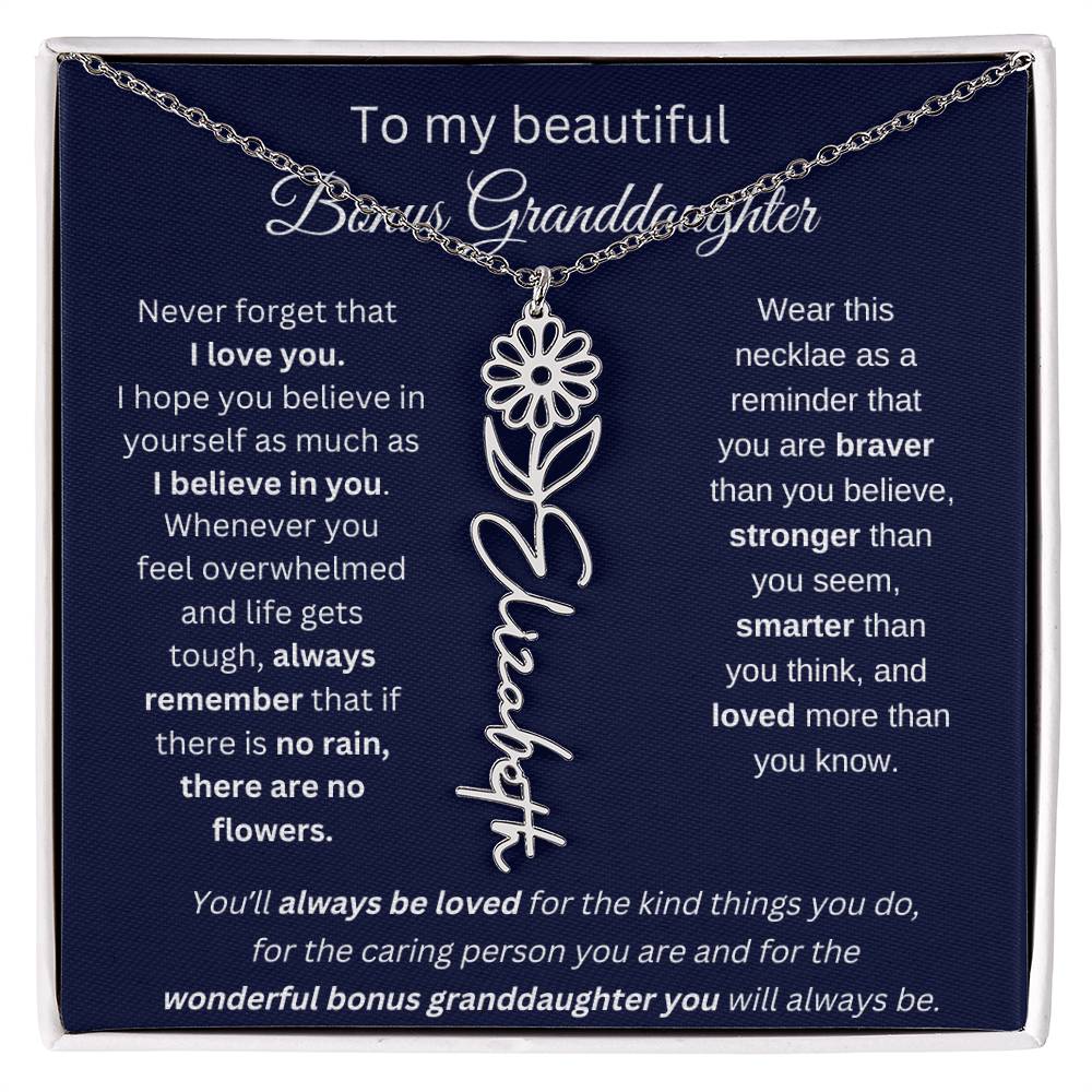 To My Beautiful Bonus Granddaughter | Never Forget That I Love You | Flower Name Necklace