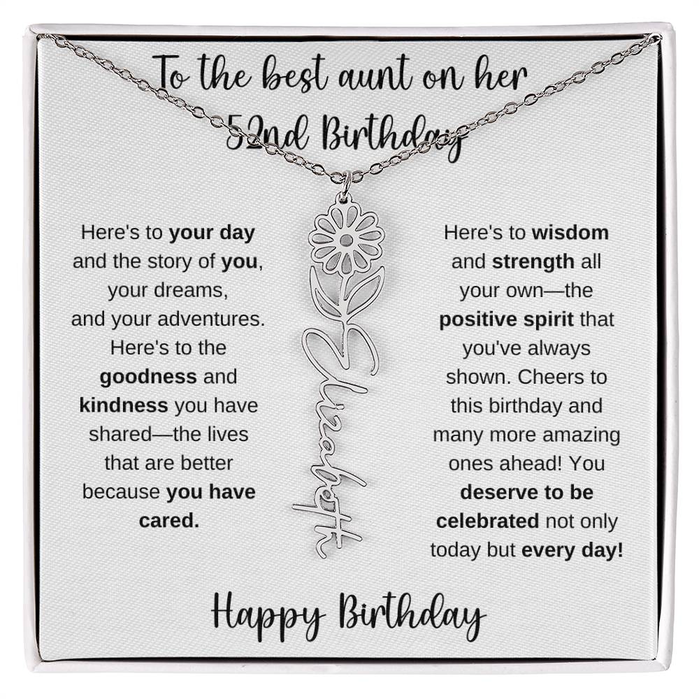 To The Best Aunt - Happy 52nd Birthday | Flower Name Necklace