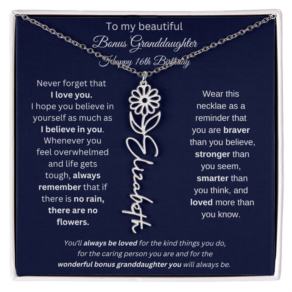 16th Birthday Bonus Granddaughter Gift | Personalized Flower Name Necklace