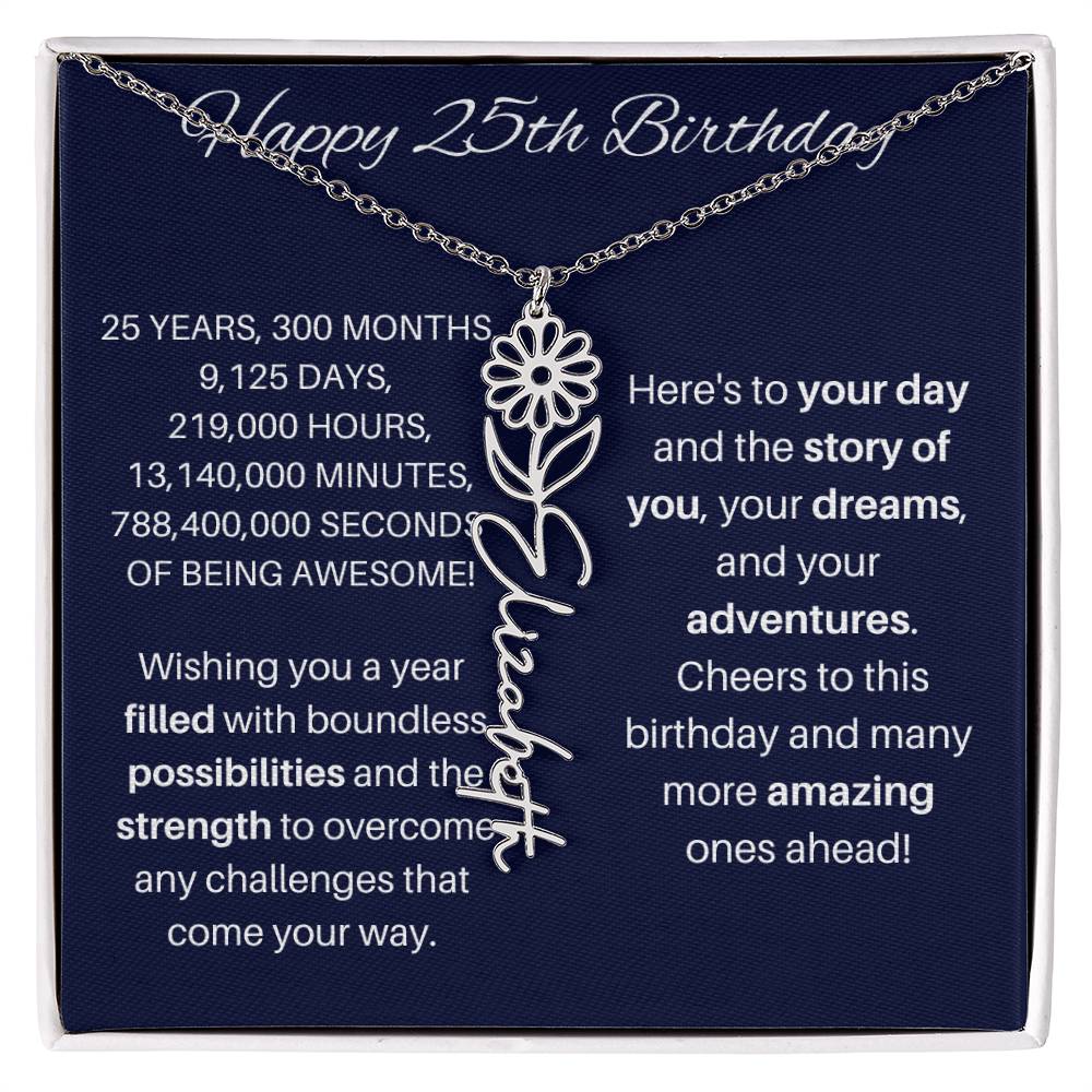 25th Birthday Birth Flower Necklace