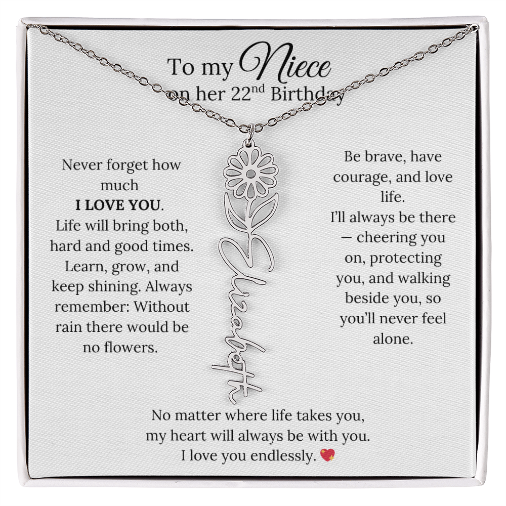 22nd Birthday Gift from Aunt - Personalized Birth Flower Name Necklace