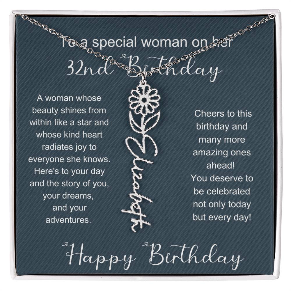 To A Special Woman On Her 32nd Birthday | Flower Name Necklace