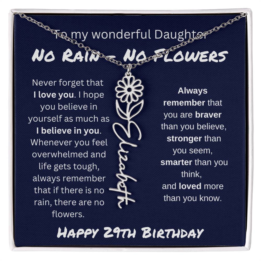 No Rain - No Flower | Happy 29th Birthday | Flower Name Necklace