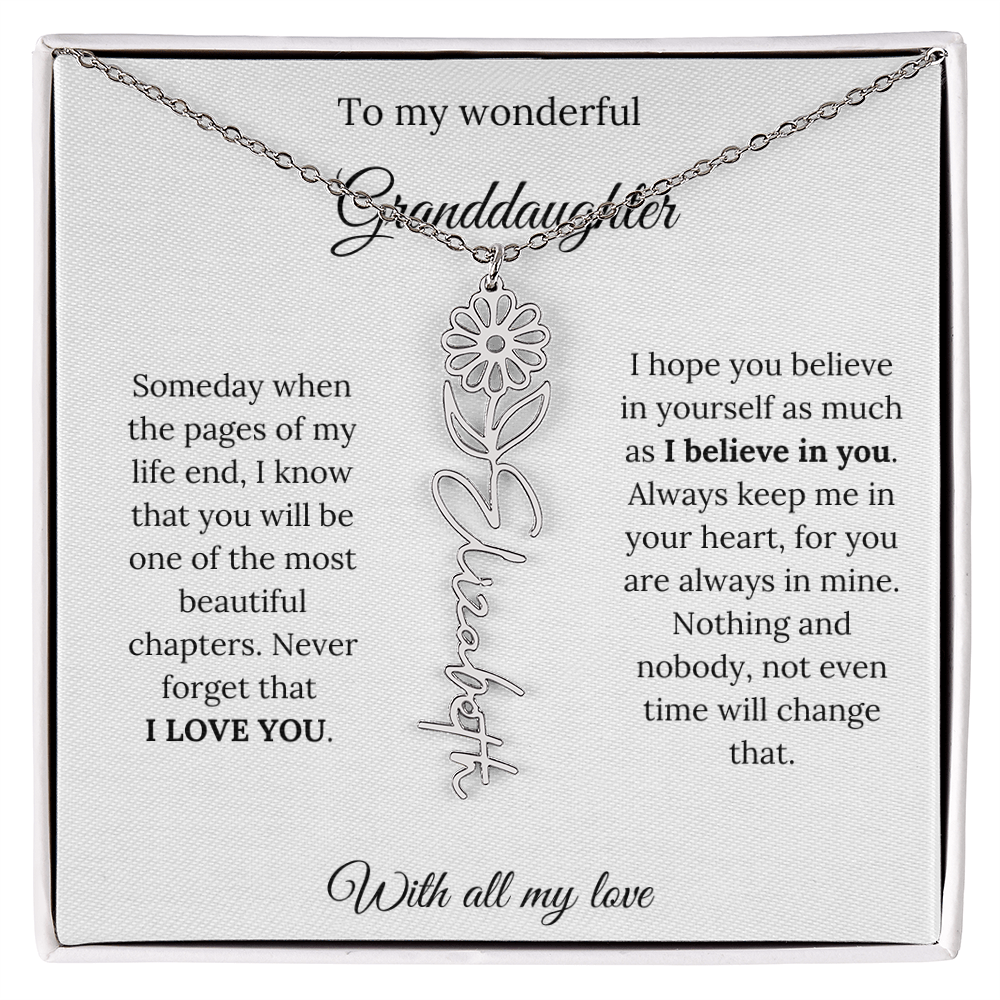 To My Granddaughter Necklace – Custom Floral Keepsake Jewelry Gift from Grandma & Grandpa