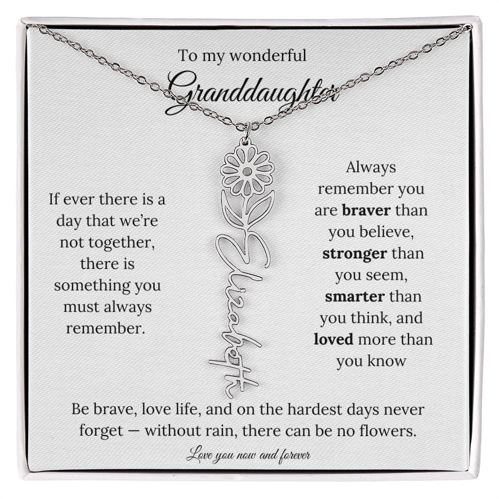 Birth Flower Necklace for Granddaughter | Personalized Engraved Floral Pendant Gift for Birthday / Keepsake