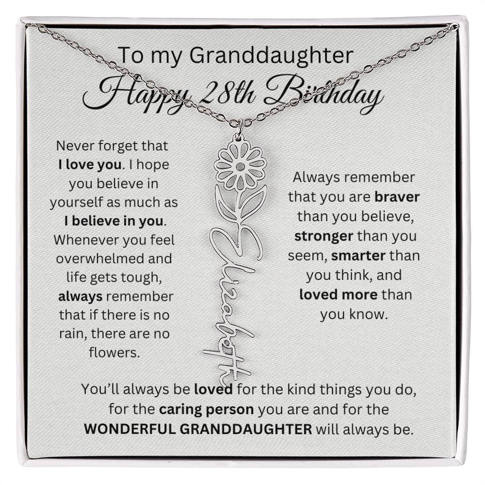 To My Granddaughter | Happy 28th Birthday | Flower Name Necklace