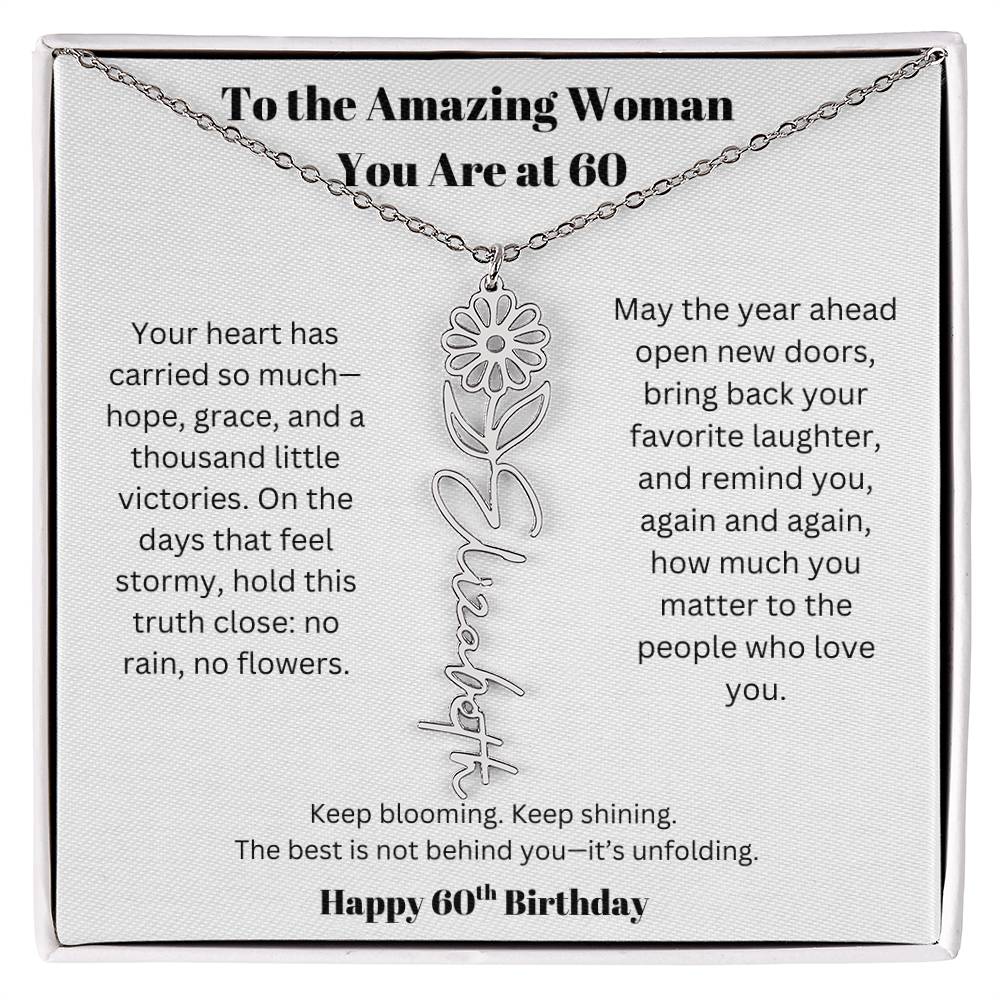To The Amazing Woman | 60th Birthday Keepsake Jewelry | Flower Name Necklace