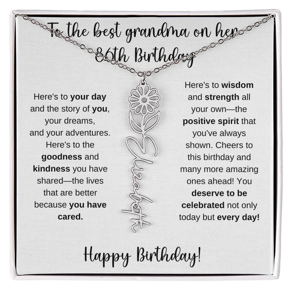 To The Best Grandma - Happy 86th Birthday | Flower Name Necklace