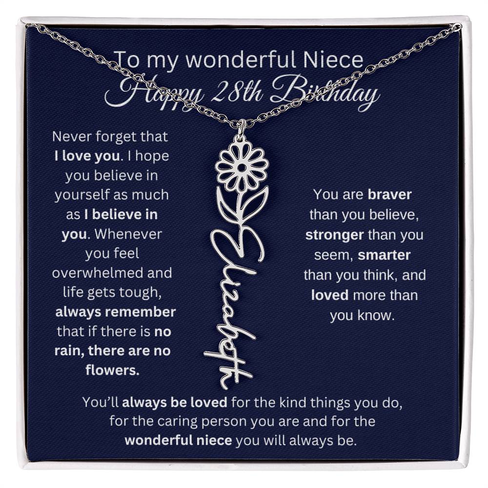 To My Wonderful Niece | Happy 28th Birthday | Flower Name Necklace