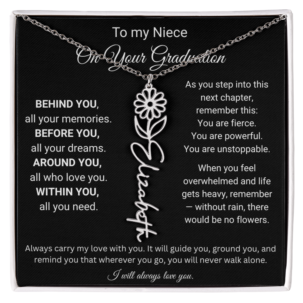 Graduation Birth Flower Name Necklace for Niece