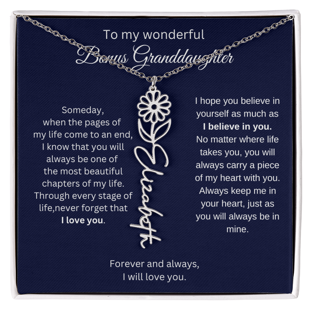 To My Bonus Granddaughter Jewelry Gift - Birth Flower Name Necklace