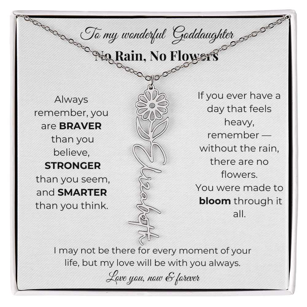 Birth Flower Necklace for Goddaughter with Message Card