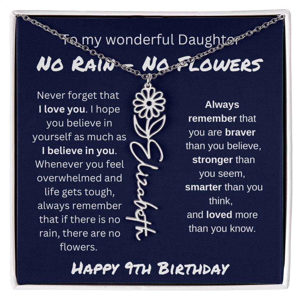 No Rain - No Flower | Happy 9th Birthday | Flower Name Necklace