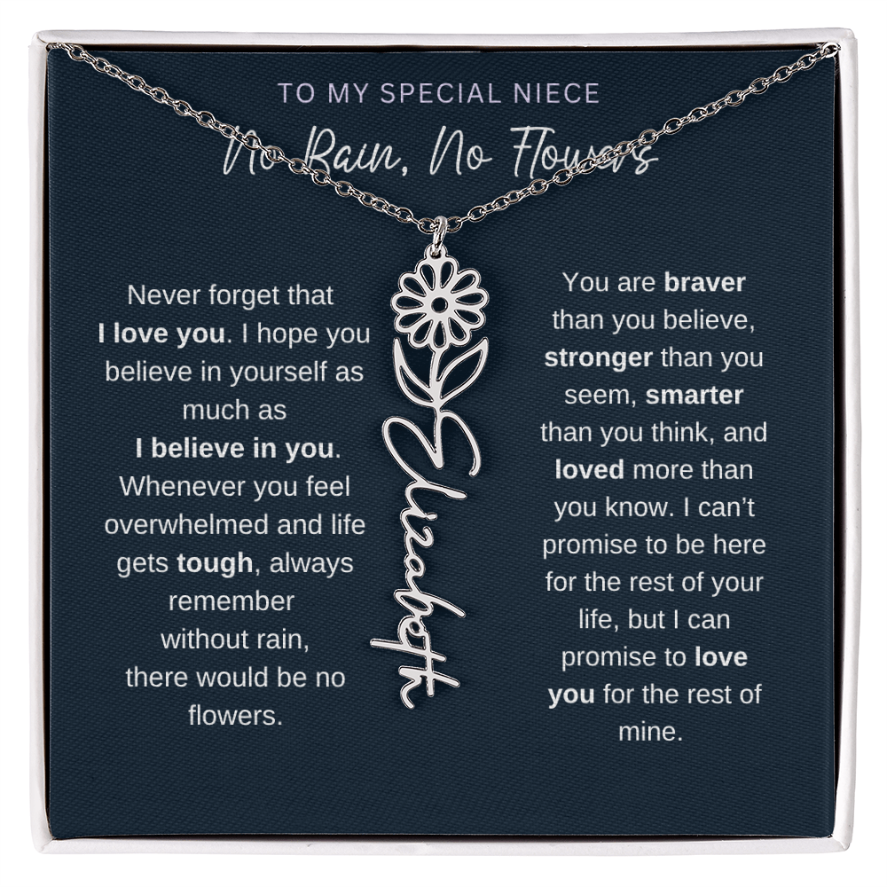 To My Special Niece | No Rain, No Flowers | Birth Flower Name Necklace