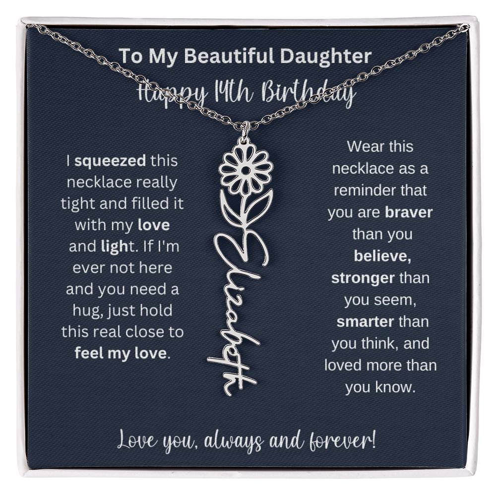 14th Birthday Gift For My Beautiful Daughter | Personalized Flower Name Necklace