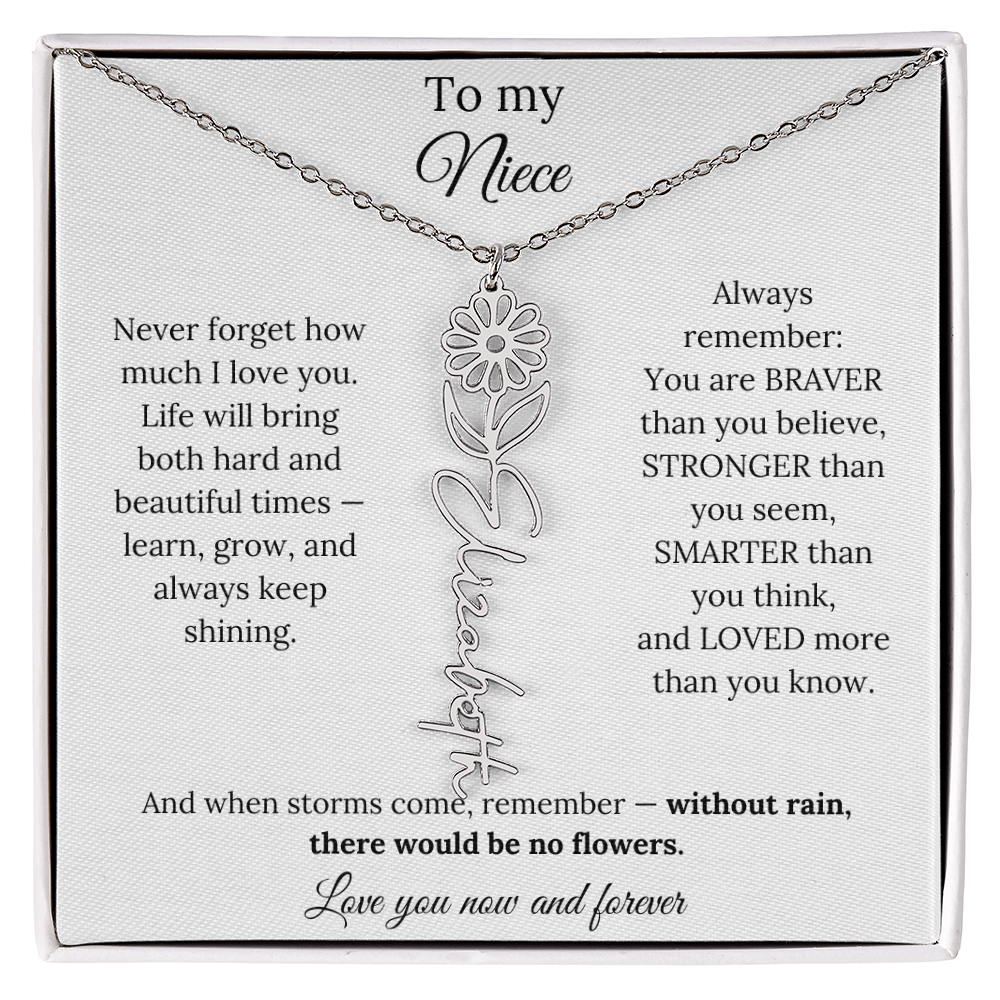 To My Niece Birth Flower Name Necklace From Aunt
