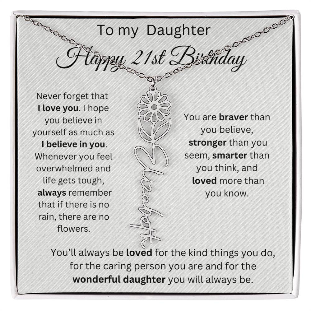 To My Daughter | Happy 21st Birthday | Flower Name Necklace
