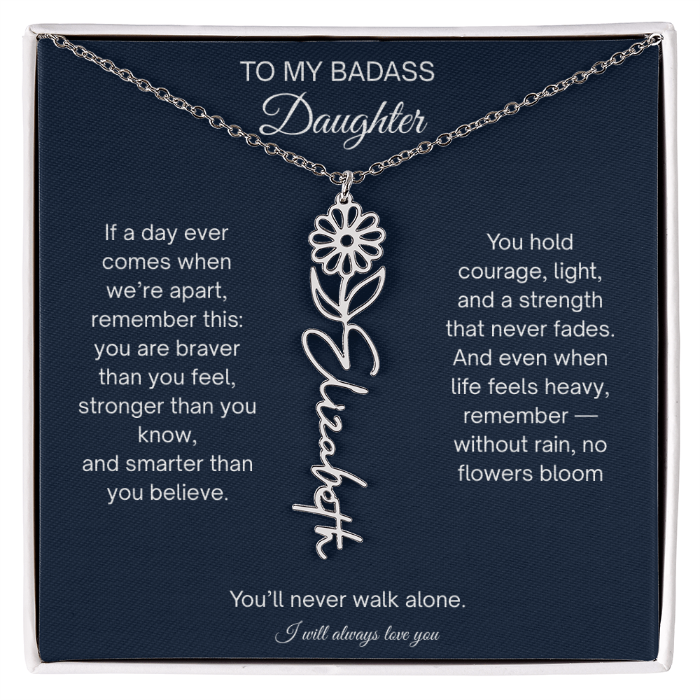 Badass Daughter Flower Name Necklace