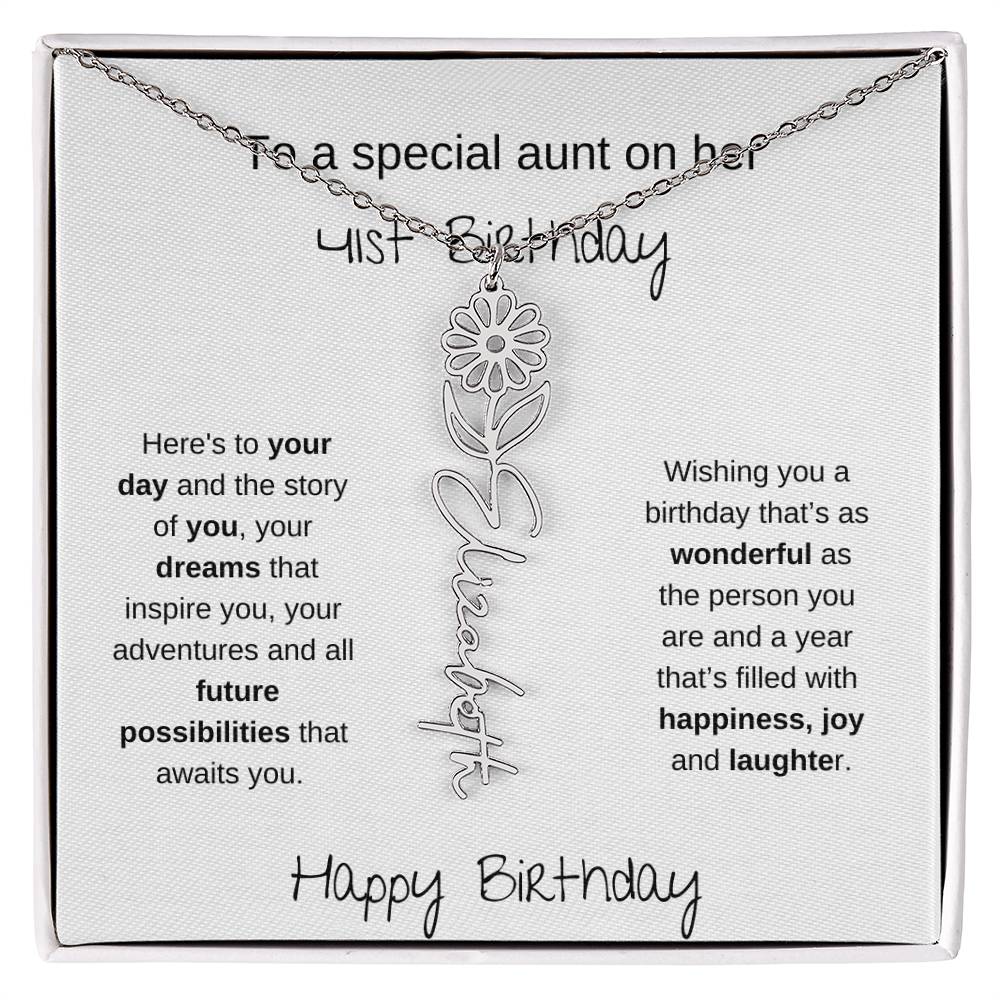 To A Special Aunt On Her 41st Birthday | Flower Name Necklace