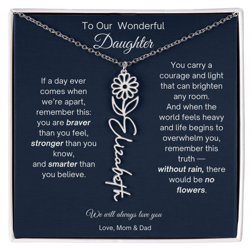 Daughter Necklace from Parents - Birth Flower Name Necklace