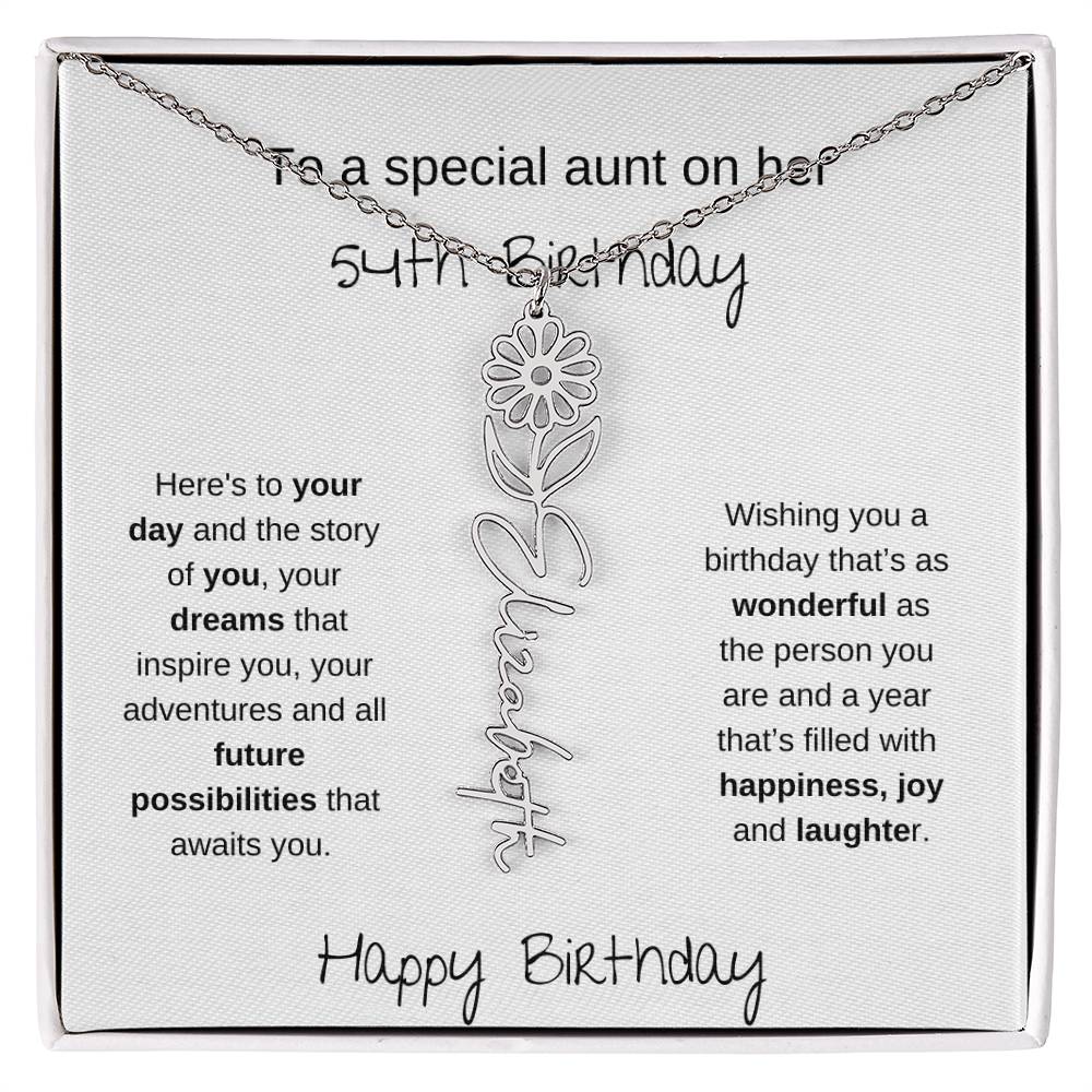 To A Special Aunt On Her 54th  Birthday | Flower Name Necklace