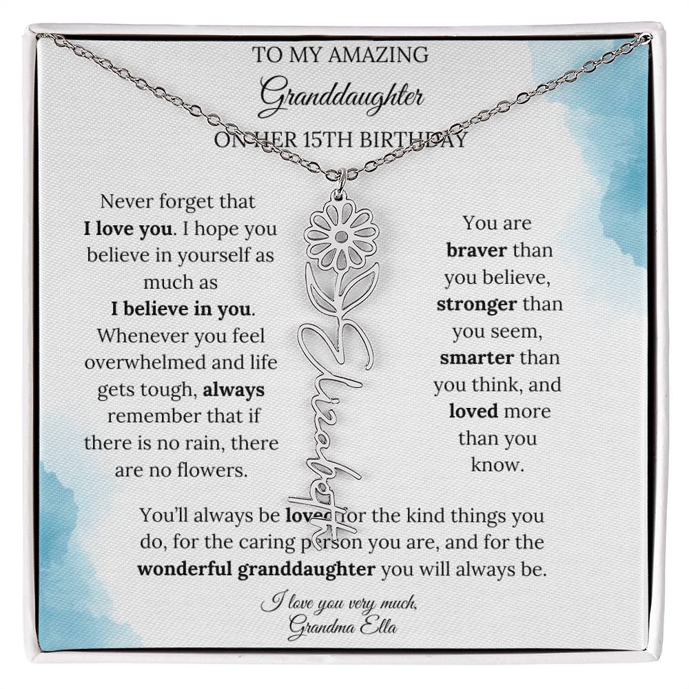 Birth Month Flower Name Necklace for My Granddaughter's 15th Birthday