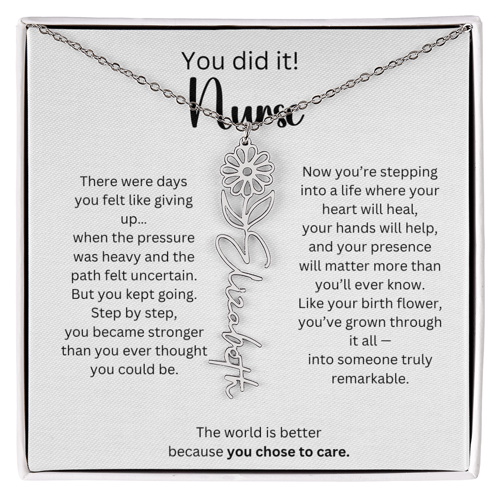 Meaningful Nurse Graduation Gift - Birth Flower Name Necklace