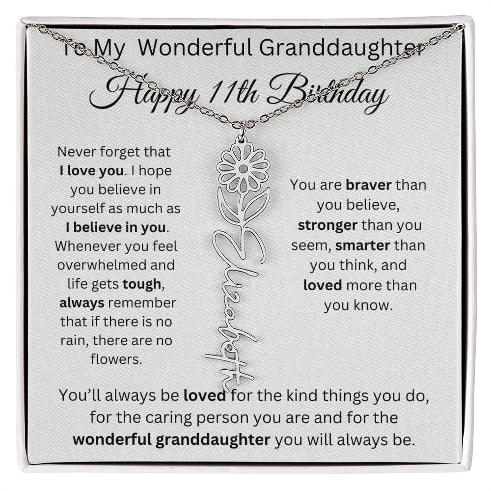 To My Wonderful Granddaughter - Happy 11th Birthday - Flower Name Necklace