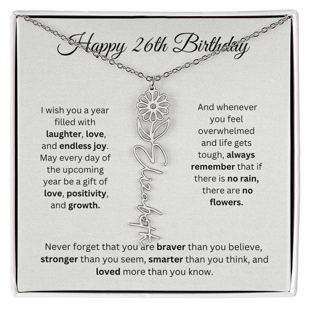 Happy 26th Birthday - Flower Name Necklace
