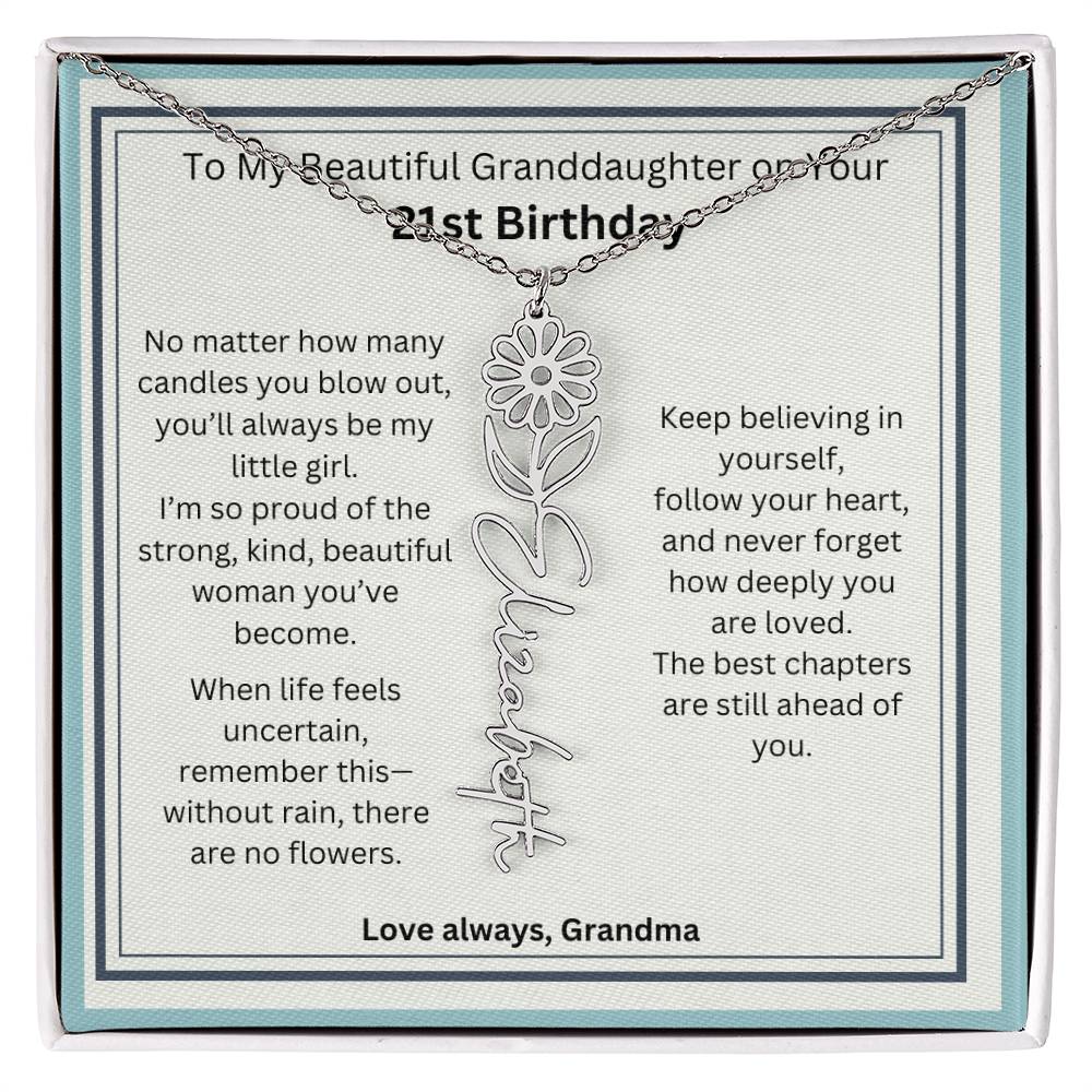 21st Birthday Gift for Granddaughter - Birth Flower Name Necklace